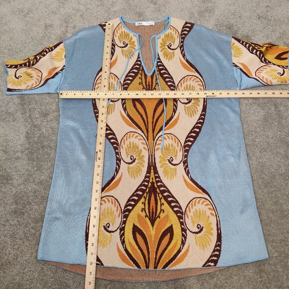 Zara Women's Mini Knit Dress Size Small Oversized Abstract Bohemian Art-to-Wear - Picture 6 of 8